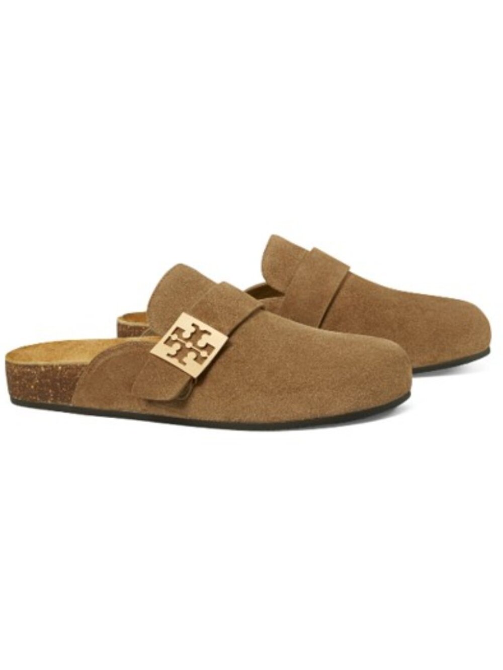 Tory Burch Mellow Suede Mules River Rock Gold Women's Size 8.5